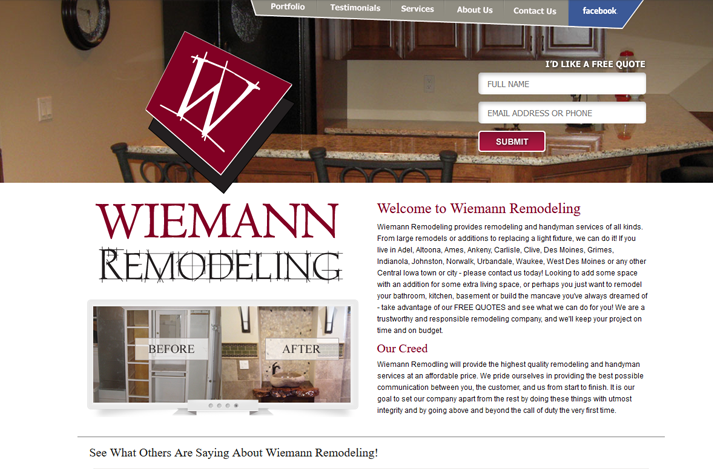 Weimann Remodeling Website Screen Shot